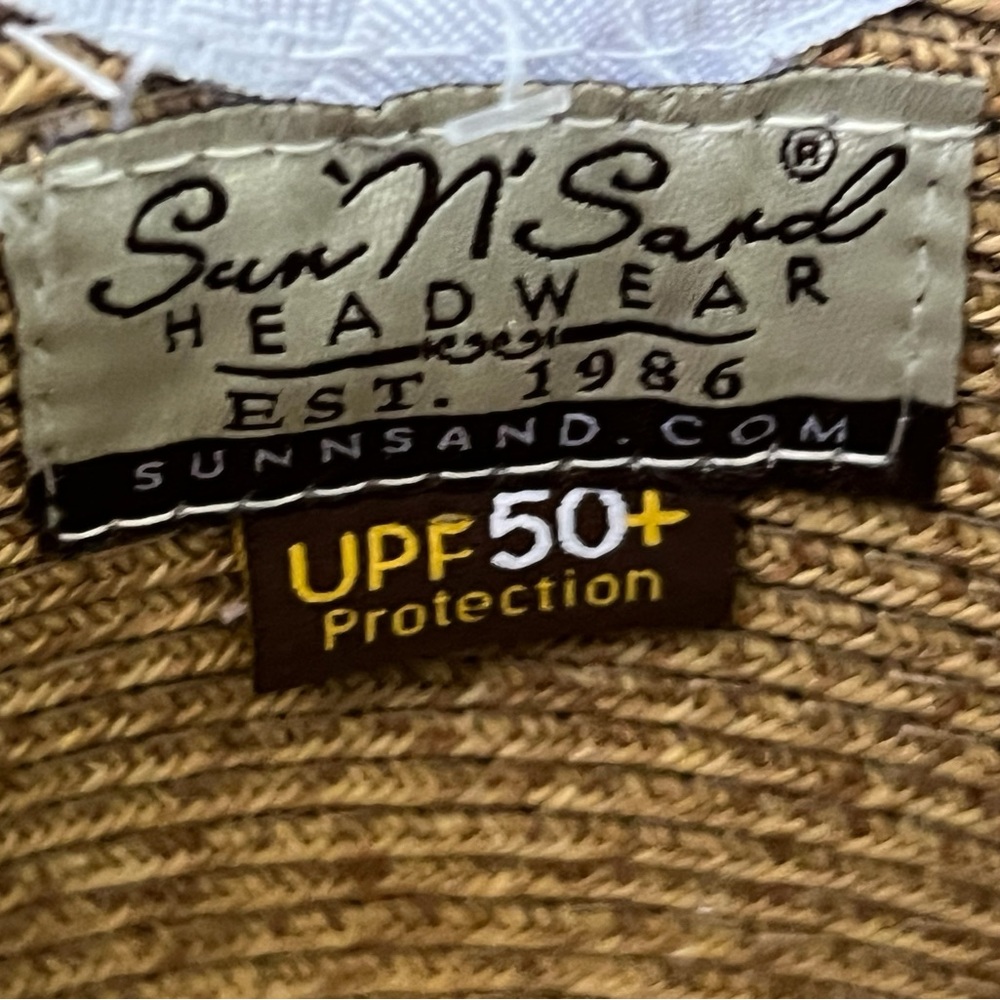 White and Beige Woven Half Brim Sun Hat UPF 50 + - Picture 9 of 10
